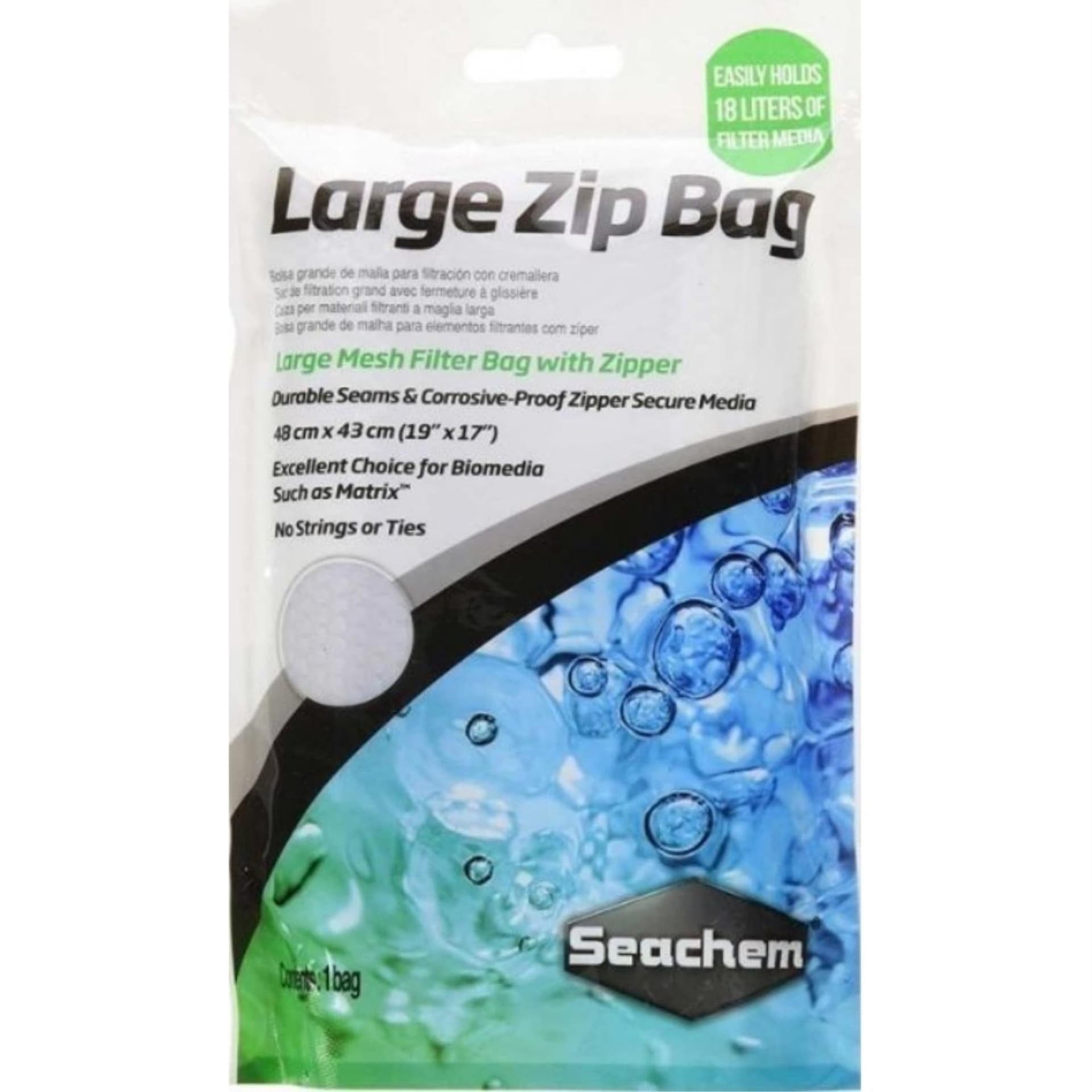 1 Count Seachem Large Mesh Zip Bag for Aquarium Filter Media