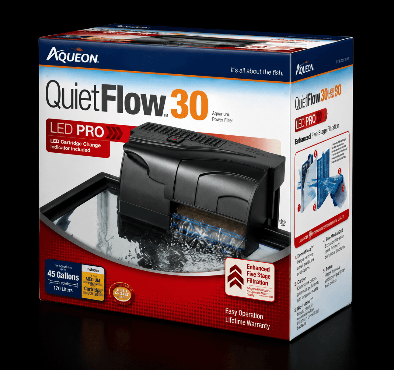 Aqueon Quietflow LED PRO Aquarium Power Filter 30